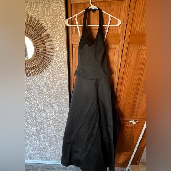 David's Bridal Dresses & Skirts - NWT Y2K Vintage Black Satin Ball Gown Bridesmaid Prom Halter Dress Davids Bridal